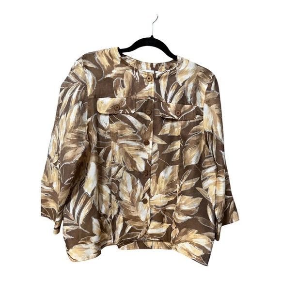 Women's Brown Leaf Print Top - Picture 1 of 5